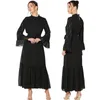 Etnische kleding lange jurk voor Ramadan Gurban Moslim Dubai Abaya Pagode Mouw Ruch Hals Diamond Krimp Zwart Jalabiya Robe