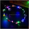 기타 이벤트 파티 공급 여성 소녀 Led Light Up Flower Headband 번쩍 거리는 빛의 왕관 헤어 헤어 밴드 Luminous Garlands Dro Dhoy4