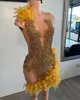 Parti Elbiseleri Seksi Görüşürüz Şafak Doğum Günü Resmi Gowns Sparkly Lüks Altın Pırlanta Siyah Kızlar Tüy Kısa Prom 2023