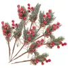 Dekorativa blommor 10 datorer Jul Berry Flower Branch Artificial Green Pine Needles Decorations Berries for Tree PVC