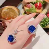 Charm Lab Sapphire Diamond Promise Jewelry Set 925 Sterling Silver Wedding Earrings Rings Rings Necklace For Women Bridal Jewelry Gift 231221