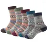 Herrensocken 5 Paare/Los dicker Wolle Herbst und Winter Hochqualität japanische Vintage-Streifen warm bequeme weiche EU 38-43