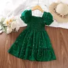 Robes de fille robe enfants filles vert foncé mignon robe princesse 2-6 ans