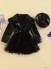 Mädchenkleider 4-7 Jahre alt Frühlings- und Herbst-neue Mitte und kleine Kinder Mädchen PU Leder Fashion Mesh Rock mit Peret tägliches Freizeitkleid