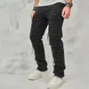 Herrlöst staplade raka jeans herrbyxor herrens fashionabla hiphop hål lapp mäns denim byxor 231222