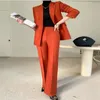 Koreanische Mode Langarm Doppelbrust Blazer High Tailled Lady Pant Anzüge Red Anzug für Frauen Büro tragen 231221