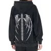 Nyaste syratvättad anime hoodie 100% bomull y2k lös pullover hip hop skelett tryckt streetwear mode halloween tröja