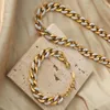 Chains ALLME Cool 18K Gold Silver PVD Plated Stainless Steel Shiny Rhinestones Contrast Color Wide Cuban Necklaces For Women
