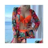 Two-Piece Suits Pink Print Separate Swimsuits Tankini Set Female Swimwear 2023 Sports Beach Wear Two Piece Bathing Suit Pool Women Swi Dhnum