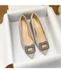 Dress Shoes Plus Size35-43 Women Pumps Point Toe Crystal Diamonds Buckle Med Heel Chunky High Heels Female Wedding Party