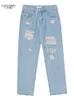 Vintage Jeans Hole Ripped Women Hosen Streetwear Streetwear Mode High Taille Wide Leg Womens Denim 231221