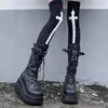 Laarzen 2022 herfst winter dames laarzen punk halloween heksencosplay platform hoge wiggen hakken zwarte gotische laarzen vrouwen schoenen groot formaat