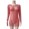Casual Dresses See Through Mesh Dress Women Diamonds Pearl Long Sleeve 2023 Summer Sexy Bodycon Club Party Beach Cover Up Y2K Clothes