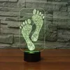 3D Lovely Foot Footprint Night Light Touch Table Desk Optical Illusion Lamps 7 Color Changing Lights Home Decoration Xmas Birthday243w