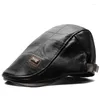 Ball Caps 2023 Retro Men Leather Beret Hat Flat Cap Male Autumn Winter Warm Adjustable High-Quality Men's British Style