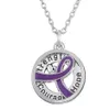 GX055 Krebsbewusstsein Purper Ribbon Silber Schlepper Hope Mut Liebe Buchstaben Hollow Round Anhänger Halskette für Geschenk3162