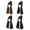 Berets Knit Hat With Hair Attached For Women Beanie Wig Long Wavy Extension Fluffy Drop