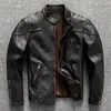 Erkek ceketler ağır birinci kat gerçek deri giysiler vintage motosiklet ceketi kısa amekaji giymek Amerikan gündelik palto
