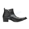 Black Rivet Metal Buckle Boots Sapatos de couro de couro de metal de metal Sapatos de segurança Man para o trabalho Lado do zíper de negócios Sapato de negócios