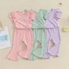 Ensemble de vêtements Citgeesummer Kids Toddler Girls Turnits Sleeve Color Color Rib T-shirts Tops Elastic Raise Pant