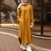 Ethnic Clothing S-5XL Solid Women Long Dress Fashion Muslim Abaya Loose Sleeve Dubai Turkey Hijab Kaftan Dresses Cotton Maxi