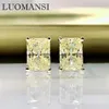 Stud Luomansi 100%-S925 Sterling zilver glinsterende rechthoek Witgele geel koolstof diamanten oorbellen vrouw sieraden294u