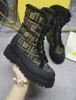 Signature Boots Fashion lederen fietsen laars met stofgevecht laarzen Designer Women gewatteerd Jacquard Fabric Inserts niet-slip rubberen zool gemaakt leer 35-41