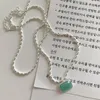 Pendants Silvology Real 925 Sterling Silver Natural Amazonite Square Pendant Necklace For Women Olive Beads Chain Simple Luxury Jewelry