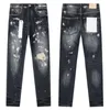 Paarse designer jeans paarse jeans heren jeans modetrends verontruste zwart gescheurde motorrijder slanke fit motorfiets mans zwarte broek paarse merk jeans 8313