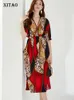 Klänningar xitao tryck mönster klänning pocket gudinna fan casual stil pullover liten färsk 2022 sommarminoritet lös klänning topp wld7947