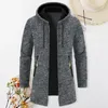 Men's Jackets Slim Fit Men Knit Sweater Stylish Hooded Zipper Cardigan For Thickened Medium Length Outerwear Fall/winter Versatile