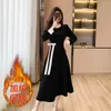 Casual Dresses French Style Hepburn Heavy Industry Nail Bead Bow Design Sense Slimming Velvet Long Dress