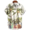 Koszulki męskie Hawajskie na plaży nadruk drzewa kokosowego i damska koszula klapa guzika z krótkim rękawem top moda