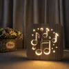 Musical Note Forme 3D Lampe en bois Creurée LED LED LEMILLE LETURE CHAUD BLANC LAMPE USB ALIMENTATION USB AS AMIS GIED261H