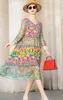 Hoge kwaliteit zomer 2022 strand boho vintage print zijde v-hals jurk elegante feestjurk designer vestidos losse midi-jurken