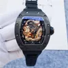 Brand Top Brand Richarx Millx Carbon Fibre Dragon et Phoenix Zodiac Skeleton Tourbillon Mens Watch Silicone Slicone Sapphire Mirror Mécanical Man Watch