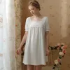 Женская одежда для сна Лето с коротким рукавами. Сексуальное кружевное квадратное платье ночное платье Женское хлопковое принцесса ночная одежда винтажная ночная рубашка