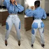 Women's Pants Imitation Denim 3D Pockets Cargo 2023 Autumn Fashion Casual Elastic High Waist Sweatpants Streetwear Lounge Wear