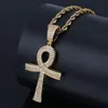 18K Gold and White Gold Plated Diamond Ankt Key of Life Cross Pendant Chain Necklace Cubic Zirconia Hip Hop Rapper Jewelry for Men269x