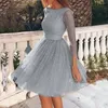 Casual Dresses Women Sling Cross Wedding O-Neck Elegant Party Evening Slim Hollow Lace Dress Temperament High Waist Pleated Vestido