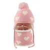 Bérets bébé hiver tiède chapet écharpe set kids boy girl pompom earflap soft tleece cape infan crochet tricot chapeaux de coeur extérieur