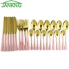 24PCS Pink Gold Nacking Caste Mirror Castlery Set Kitchen Lnife Löffel Gabel Abendessen Set 304 Edelstahl -Tischgeschirr