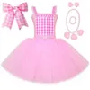 Girl's Dresses Girls Film Barbi Princess Tutu Dress Outfit Pink Plaid Barbi kostuum voor kinderen Halloween verjaardagsfeest