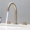 Bathroom Sink Faucets 59# Brass Double Handle 3 Hole Basin Faucet Brushed Gold Split Black Piece Set And Cold Mixer