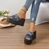 Slippers Platform Thick Women Summer Cowboy Brand Sandals Woman Sexy Wedges High Heels Shoes Beach Casual Flip Flops 43