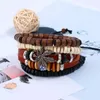 Bangle Trendy Vintage Bracelet 4pcs/set Handmade Woven Genuine Leather Tree Leaf Charm Women Bracelets Men Homme Femme Male Jewelry