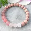 Mg1096 roze roze kristal kralen armband natuurlijke rozenhout boho kralen armband genezende kristallen mala armband voor vrouwen273W