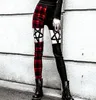 2019 Gothic Red Plaid Pentagram Pants High Waist Hollow Out Pentagram Leggings Elastic Waist Pencil Pants Skinny Leggings Punk Y209477252