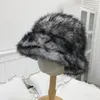 Berets Winter Trend Imitation Fur Plush Warm Bucket Hat Women Show Small Face Big Eaves Ear Protection Fluffy Russian Basin Cap