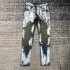 Męskie dżinsy męskie Projektowanie Pantów Pantalones Army Green Graffiti Designers Purple Riste Dżiny Umyj stare jeansh7st